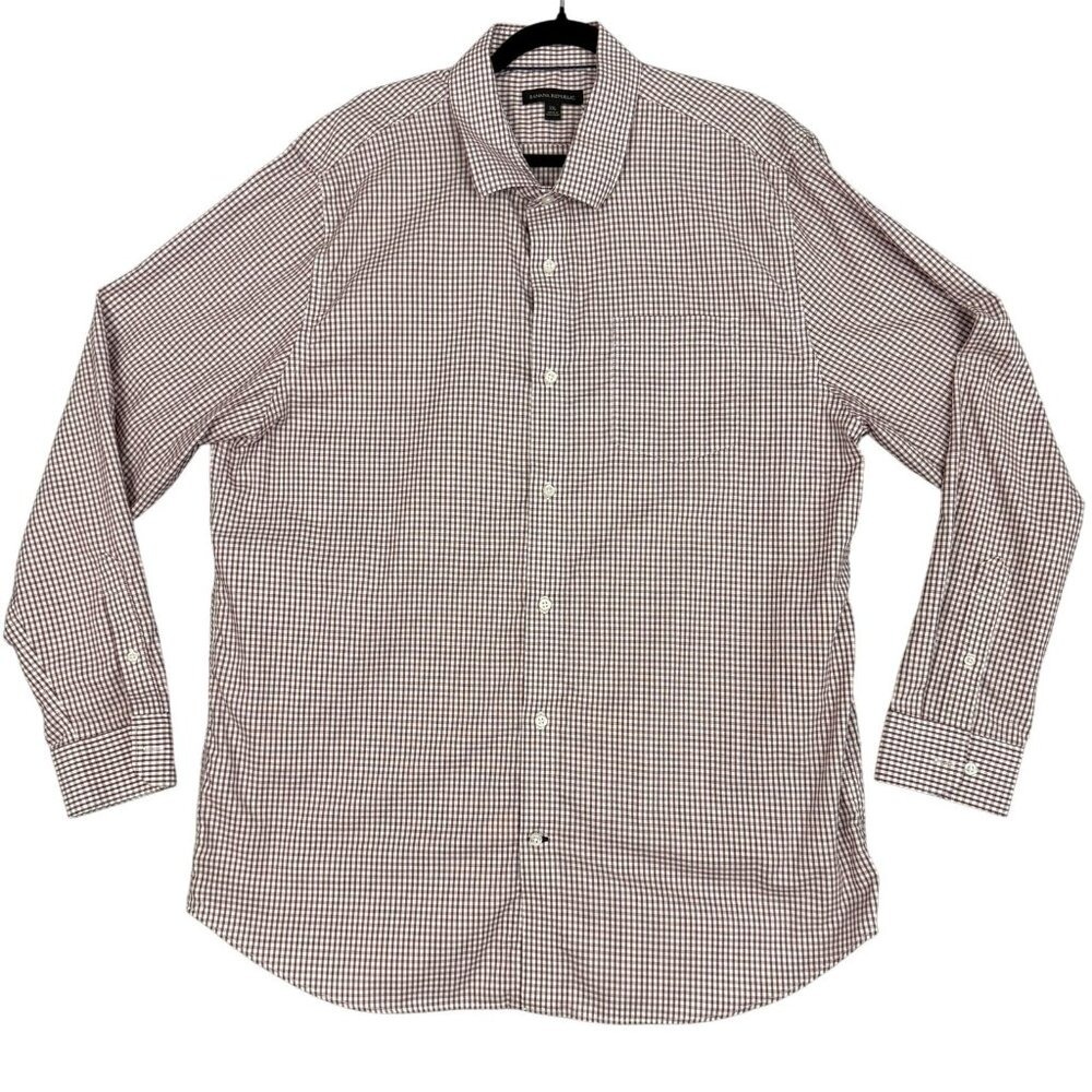 Banana Republic Button Down Shirt Men XXL Burgundy Gingham Cotton Long Sleeve
